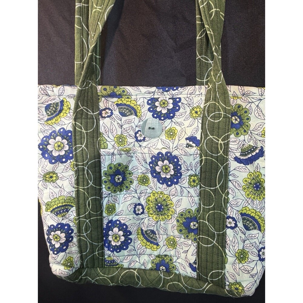 Handmade Quilted Cotton Tote Bag Floral Blue/Green Vera Bradley Style Shoulder